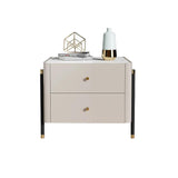 Modern Luxury Gray Nightstand 2-Drawer Bedside Table with Stone Top