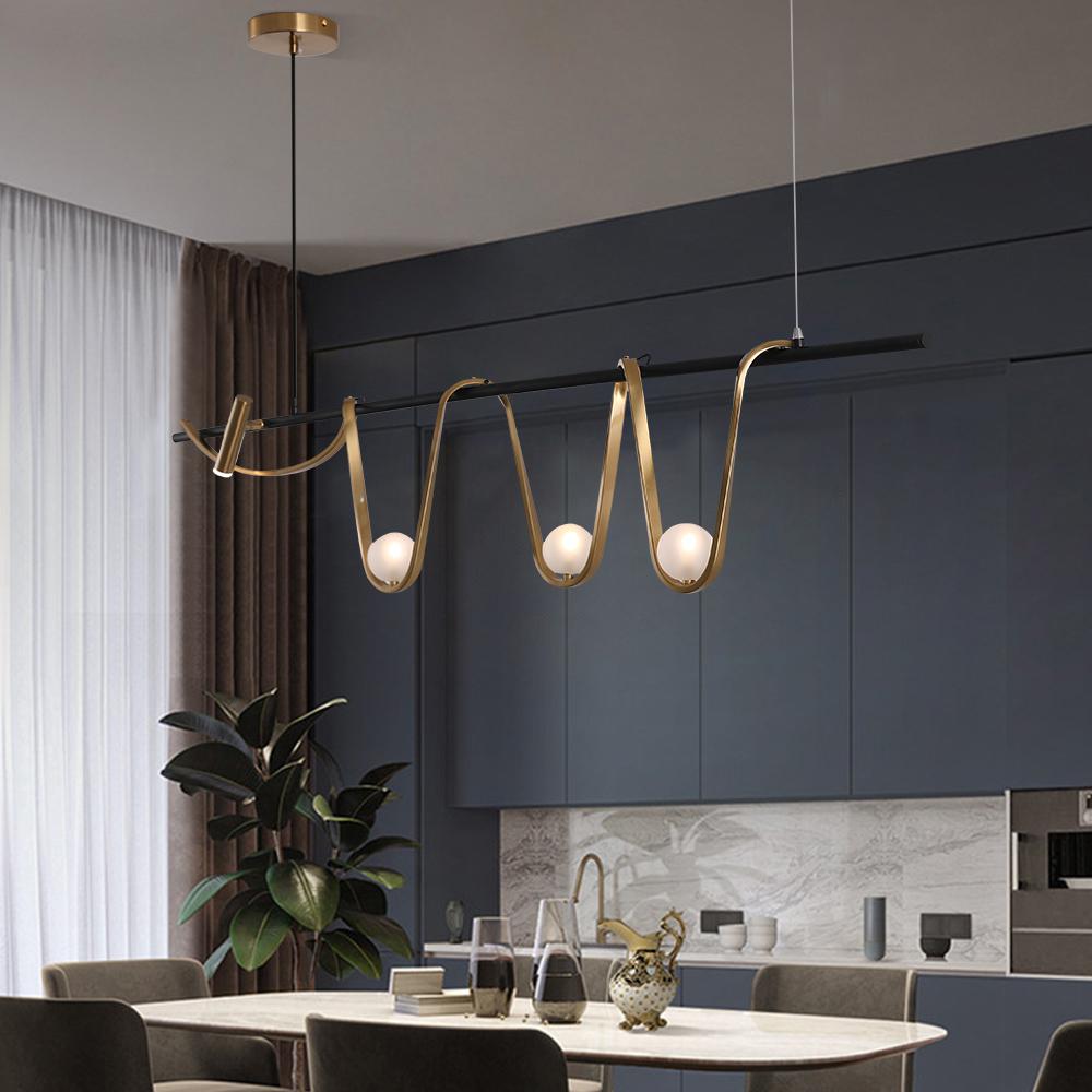 Modern Bronze Linear Island Light Unique Spiral Pendent Light for Dining Room