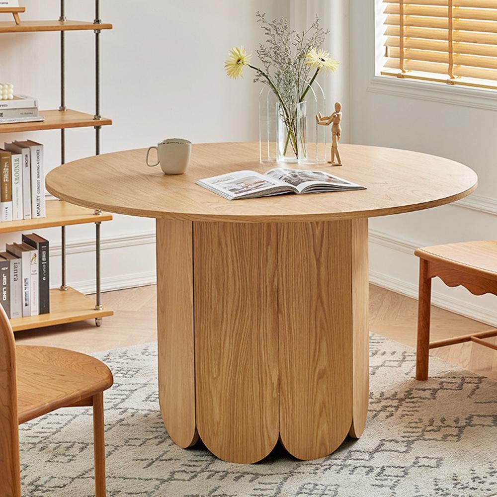 35" Farmhouse Round Small Dining Table 4-Person Natural Pine Wood