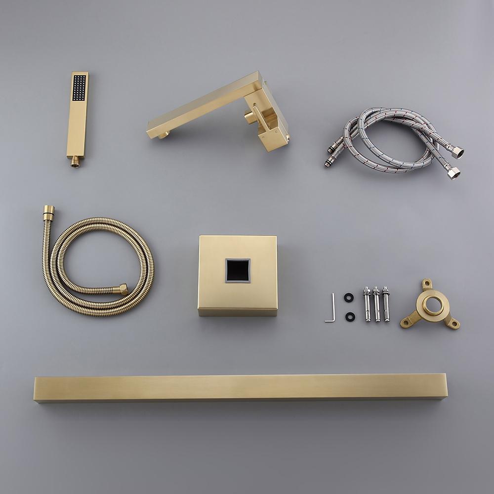 Dree Brushed Gold Freestanding Tub Filler Floor Mount Bathtub Faucet with Hand Shower