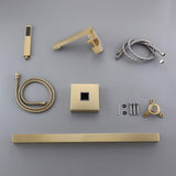 Dree Brushed Gold Freestanding Tub Filler Floor Mount Bathtub Faucet with Hand Shower