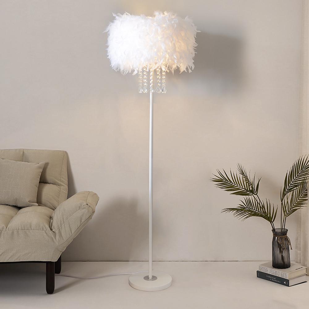 Modern Floor Lamp with Feather Shade Standing Lamp for Living Room in White