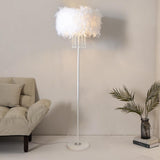 Modern Floor Lamp with Feather Shade Standing Lamp for Living Room in White