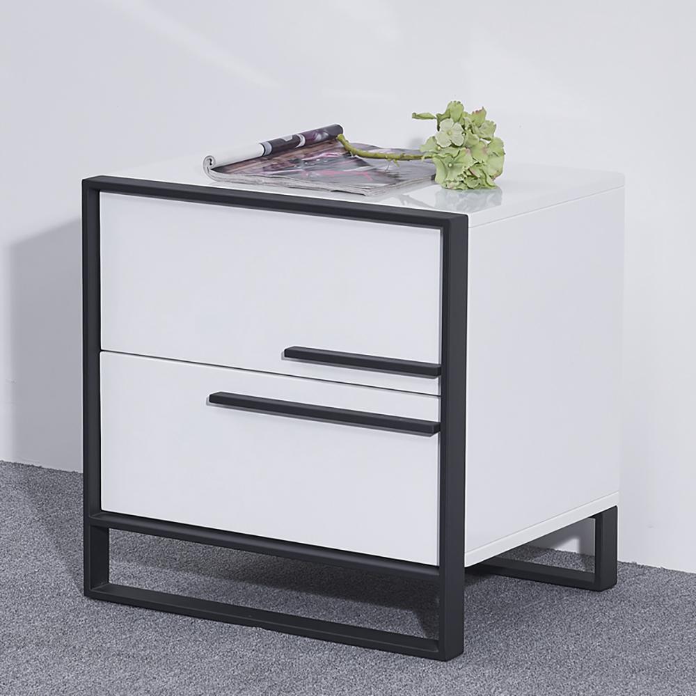Modern Minimalist Black & White Square Nightstand with 2 Drawers