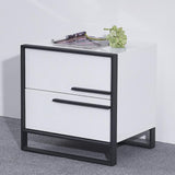 Modern Minimalist Black & White Square Nightstand with 2 Drawers