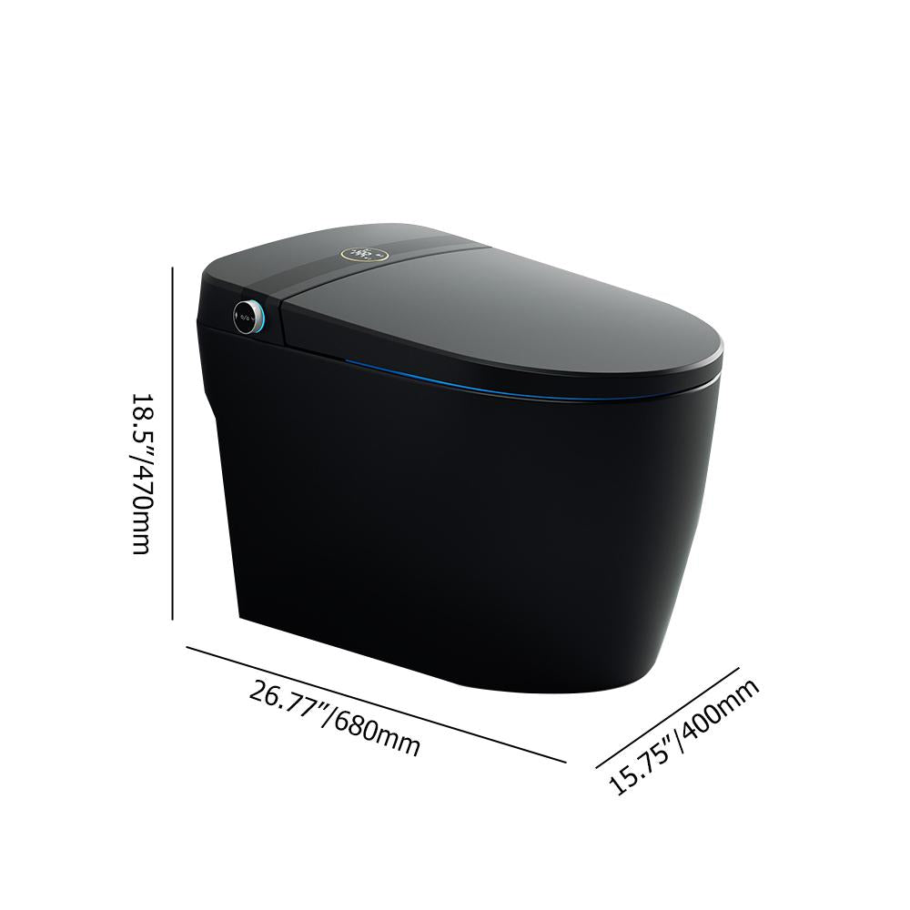 Elongated One-Piece Smart Toilet Floor Mounted Automatic Toilet in Black & Gold Rim