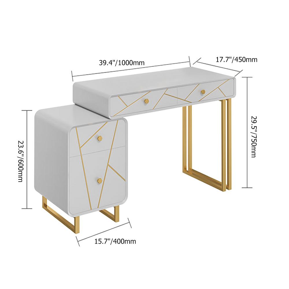 Modern White&Black Makeup Vanity Expandable Dressing Table with Cabinet