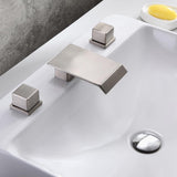 Moda Matte Black Waterfall Widespread Bathroom Sink Faucet Square Double Handle