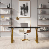 47" Modern White Rectangular Home Office Desk with Pine Wood Table Top & Gold Frame
