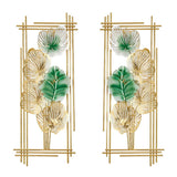2 Pieces Metal Leaf Framed Wall Decor Gold & Green Rectangle