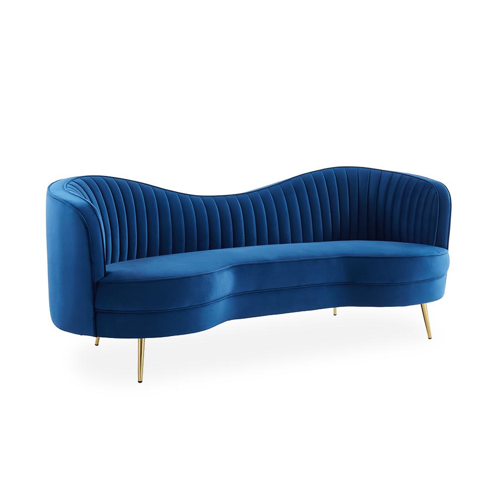 Florie Luxury 72" Vertical Channel Tufted Curved Performance Velvet Sofa in Blue