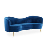 Florie Luxury 72" Vertical Channel Tufted Curved Performance Velvet Sofa in Blue