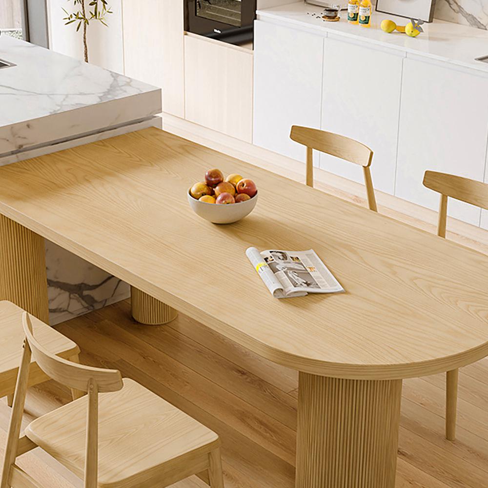 55" Farmhouse Dining Table 6 Seater Pine Wood Table Pedestal Base