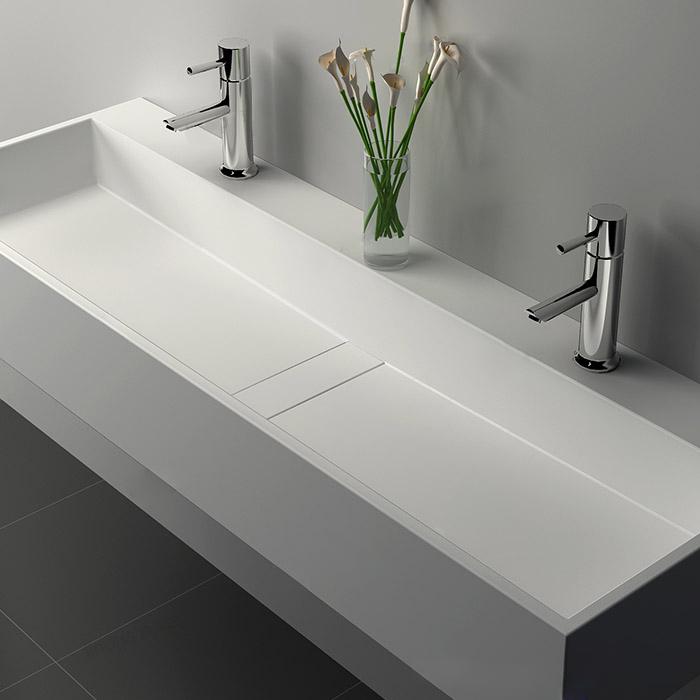 47 Inch Wall-Mount Double Sink Stone Resin Matte White Trough Bathroom Sink
