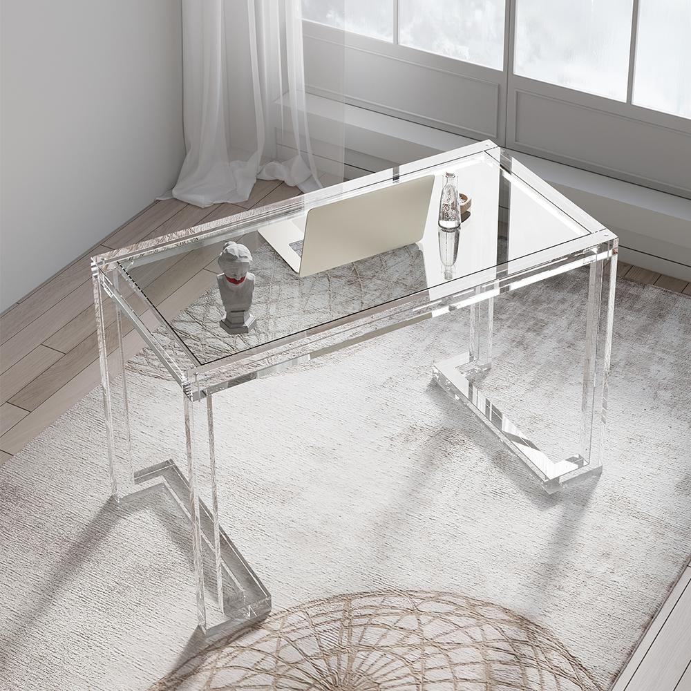 Savea 47.2" Modern Rectangular Clear Tempered Glass Office Writing Desk