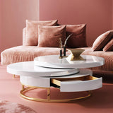 Table basse pivotante en bois moderne blanc avec tiroir de rangement en or