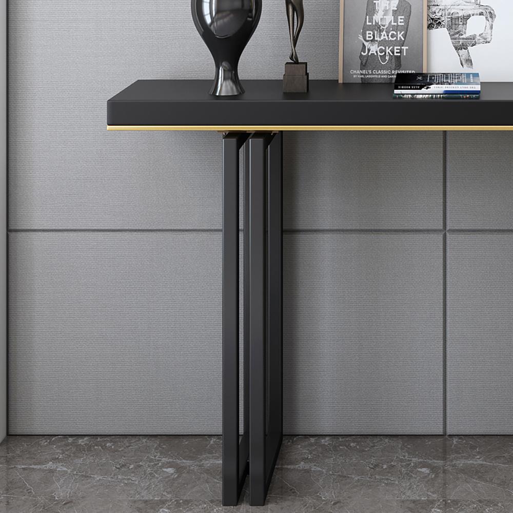 47" Entry Accent Table Narrow Console Table Black Solid Wood & Metal in Large