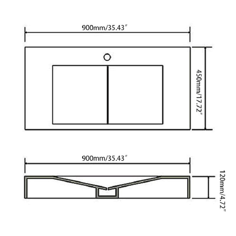 Glossy White Wall-Mount Floating Sink Solid Surface Stone Resin Bathroom V-Shaped Sink