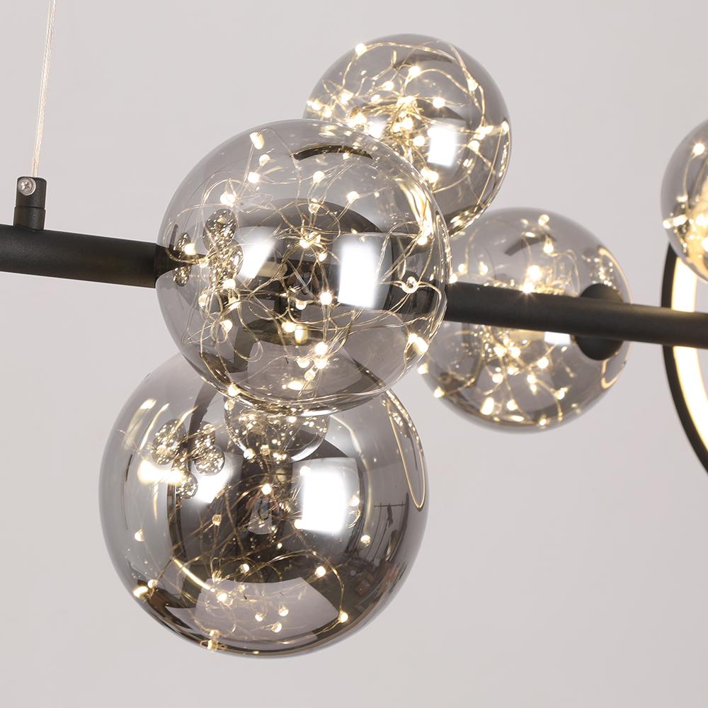 Modern 7-Light Black Kitchen Island Light with Glass Globe Shade Ceiling Pendant Lights