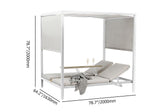 2-Person White Aluminum Outdoor Patio Daybed with Canopy & Walnut Lift Top Coffee Table
