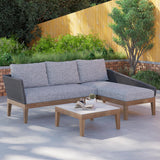 3 Pieces Aluminum & Braided Rope Outdoor Sectional Sofa Set with Coffee Table in Gray
