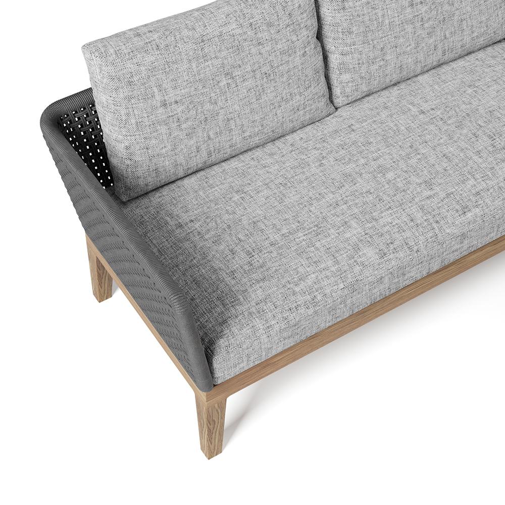 3 Pieces Aluminum & Braided Rope Outdoor Sectional Sofa Set with Coffee Table in Gray