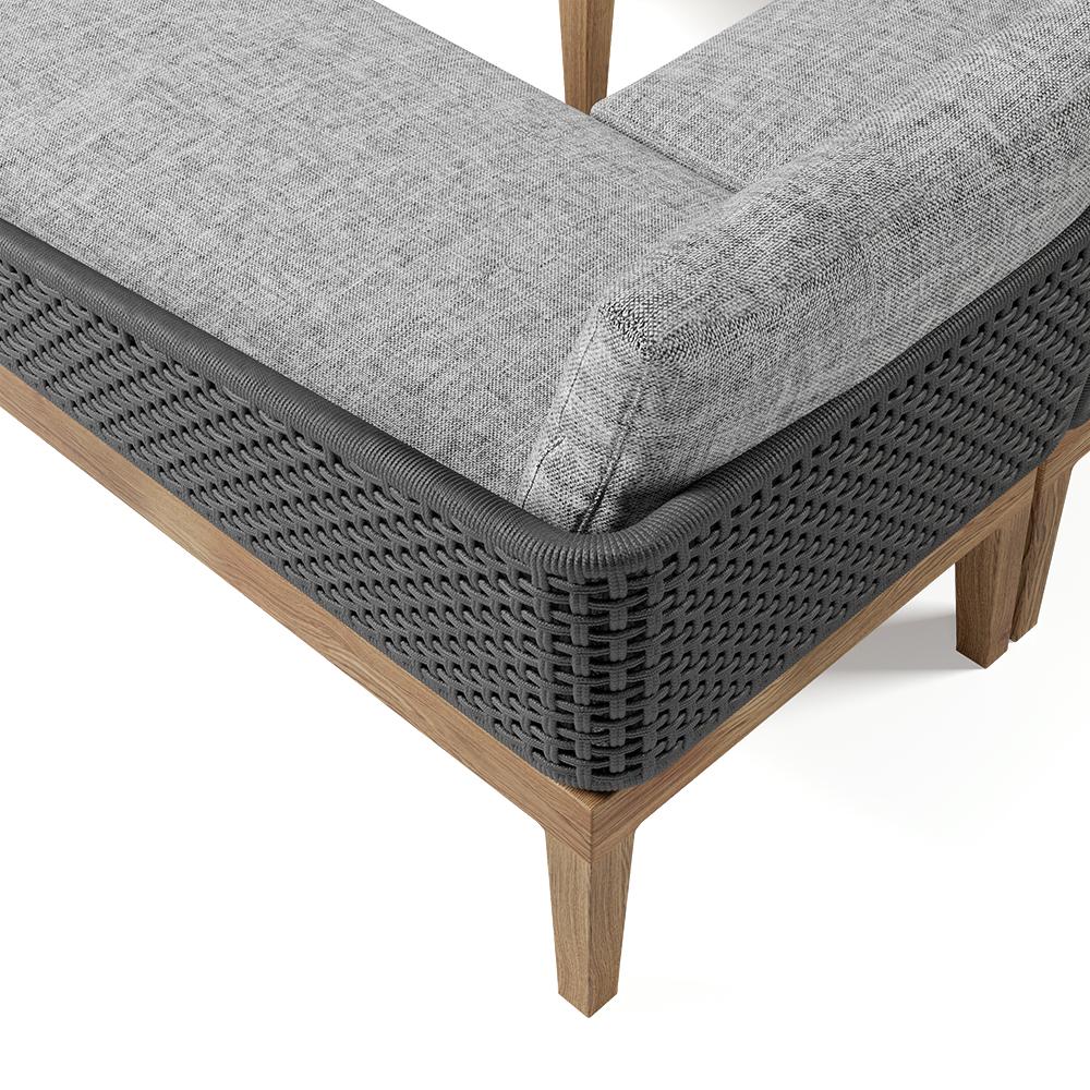 3 Pieces Aluminum & Braided Rope Outdoor Sectional Sofa Set with Coffee Table in Gray