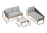 3 Pieces Aluminum & Braided Rope Outdoor Sectional Sofa Set with Coffee Table in Gray