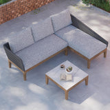 3 Pieces Aluminum & Braided Rope Outdoor Sectional Sofa Set with Coffee Table in Gray