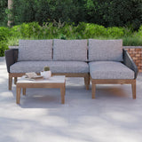 3 Pieces Aluminum & Braided Rope Outdoor Sectional Sofa Set with Coffee Table in Gray