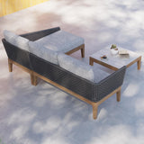 3 Pieces Aluminum & Braided Rope Outdoor Sectional Sofa Set with Coffee Table in Gray