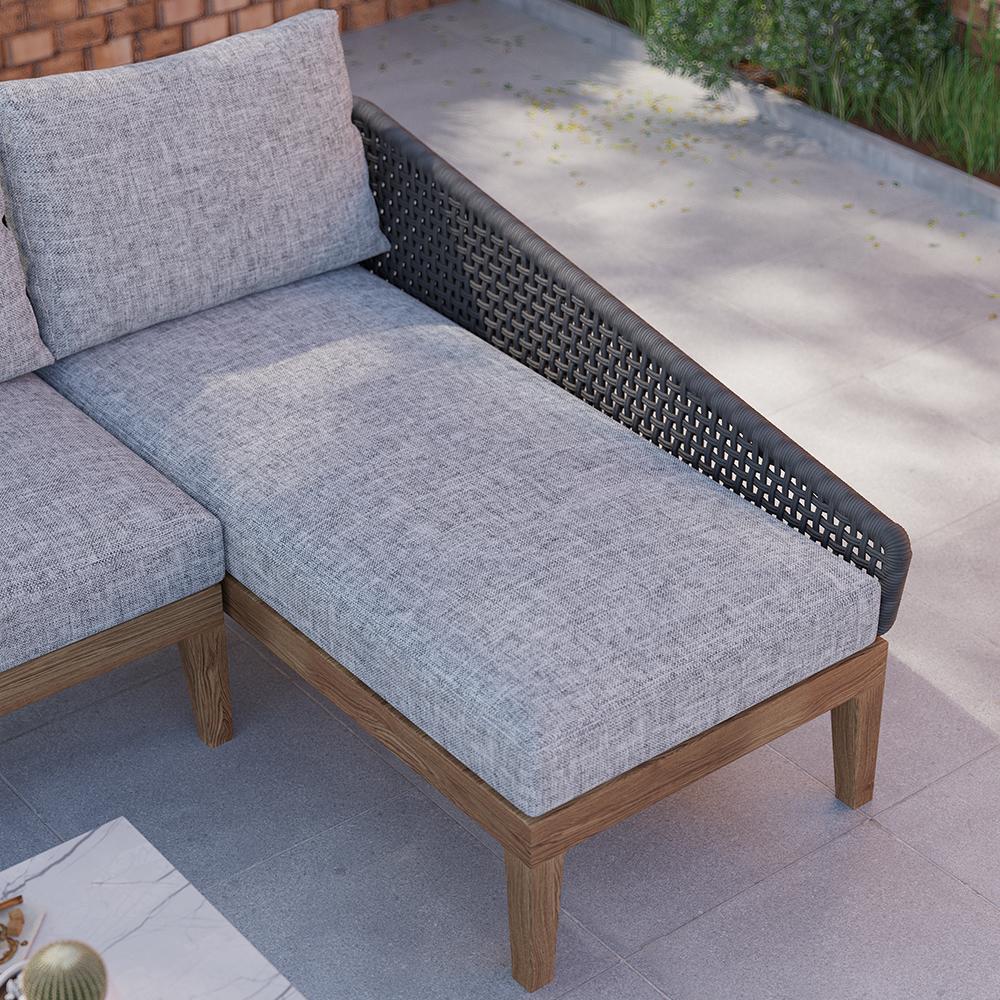3 Pieces Aluminum & Braided Rope Outdoor Sectional Sofa Set with Coffee Table in Gray