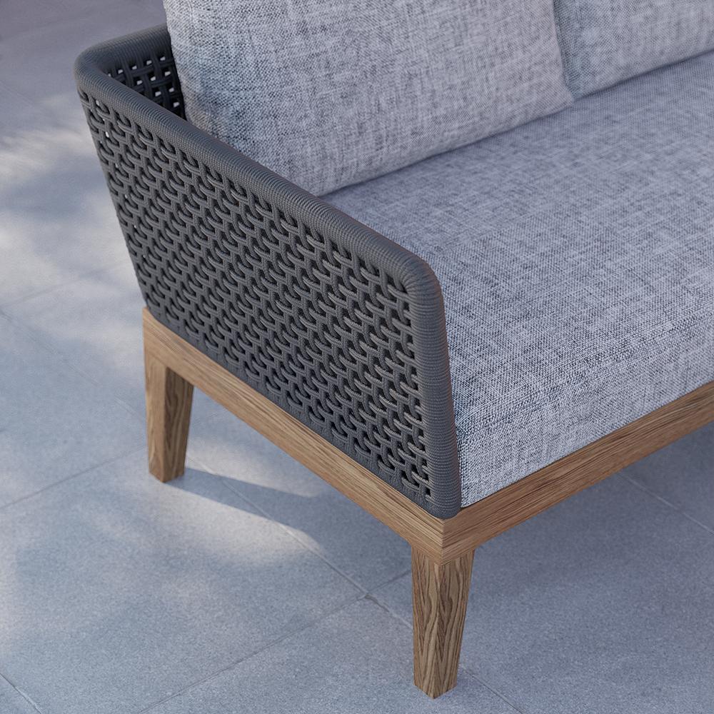 3 Pieces Aluminum & Braided Rope Outdoor Sectional Sofa Set with Coffee Table in Gray