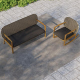 2 Pieces Teak & Rattan Outdoor Sofa Set Patio Wood Rocking Chair with Cushion in Natural
