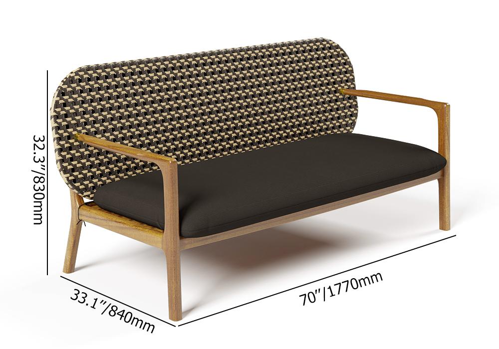 2 Pieces Teak & Rattan Outdoor Sofa Set Patio Wood Rocking Chair with Cushion in Natural