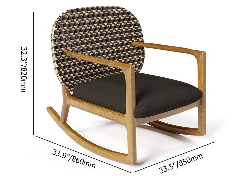 2 Pieces Teak & Rattan Outdoor Sofa Set Patio Wood Rocking Chair with Cushion in Natural