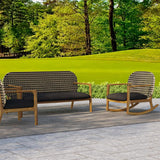 2 Pieces Teak & Rattan Outdoor Sofa Set Patio Wood Rocking Chair with Cushion in Natural