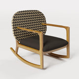 2 Pieces Teak & Rattan Outdoor Sofa Set Patio Wood Rocking Chair with Cushion in Natural