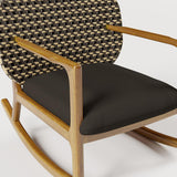 2 Pieces Teak & Rattan Outdoor Sofa Set Patio Wood Rocking Chair with Cushion in Natural