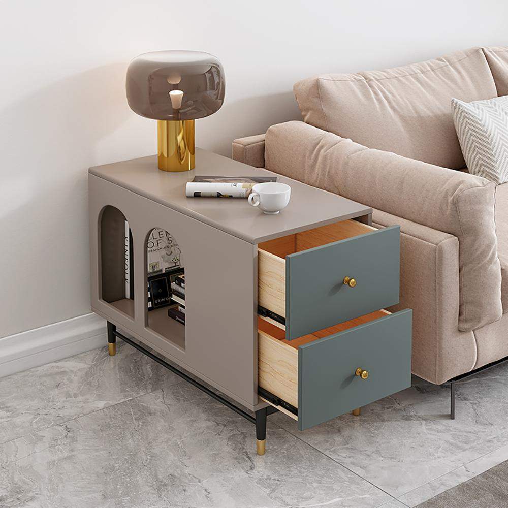 Wooden Gray Side Table with Storage Narrow End Table with Drawers-End & Side Tables,Furniture,Living Room Furniture