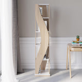 5-Tier Geometric Bookshelf Curved Shape Industrial Bookcase in Walnut & Black Rotating