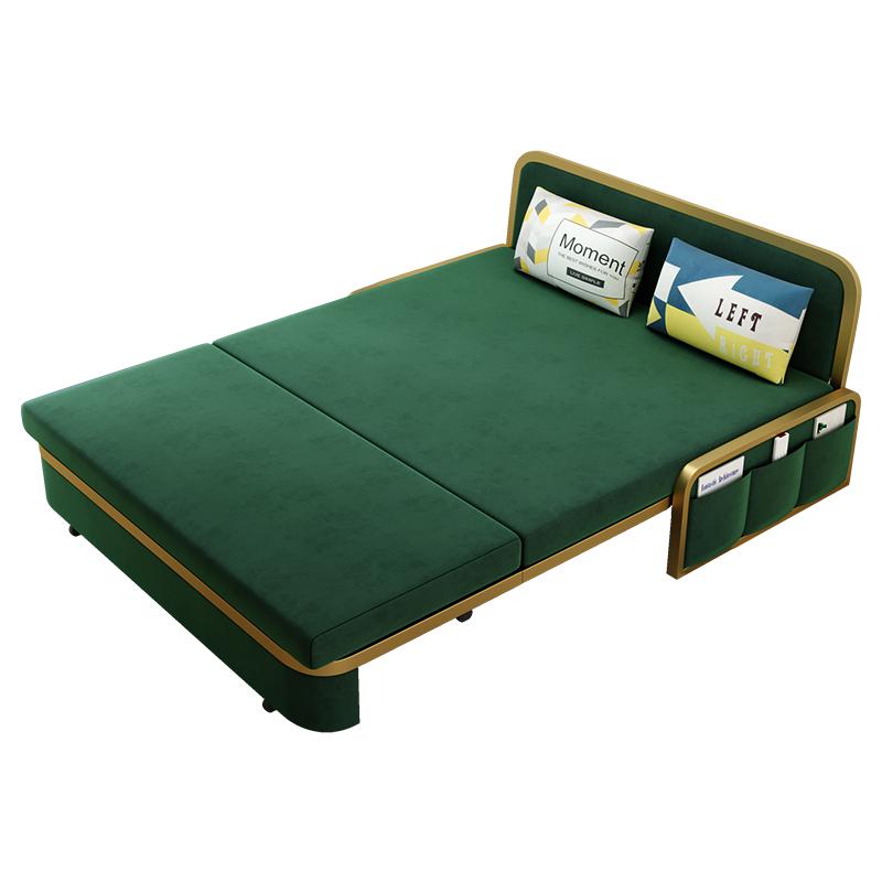 Modern Convertible Sofa Bed with Storage Velvet Upholstery in Beige & Gold
