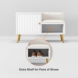 White Contemporary Upholstered Shoe Rack Bench with Storage Cabinet and Shelf Entryway