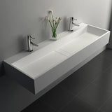 47 Inch Wall-Mount Double Sink Stone Resin Matte White Trough Bathroom Sink