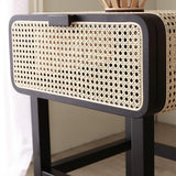 Wooden Walnut Nightstand Rattan Drawer for Bedroom Living Room Storage Bedside Table