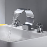 Mooni Chrome Waterfall Spout 2 Crystal Handle Widespread Bathroom Sink Faucet