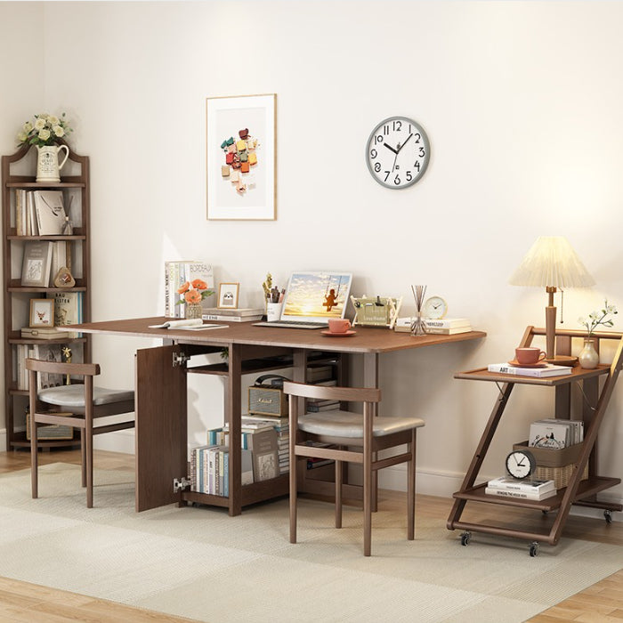 55",67" Rustic Solid Wood Rectangle Extendable Folding Dining Table Set with Storage In Walnut,Natural,White