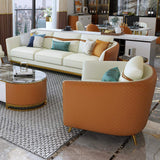 Orange Faux Leather Living Room Sofa with Single Sofa & Loveseat Set of 3-Richsoul-Furniture,Living Room Furniture,Living Room Sets