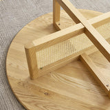 32" Modern Round Pine Wood and Rattan Coffee Table in Natural