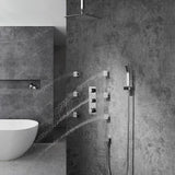 Modern Ceiling Mounted LED 12" Rain Shower System with Handheld Shower & 6 Body Sprays